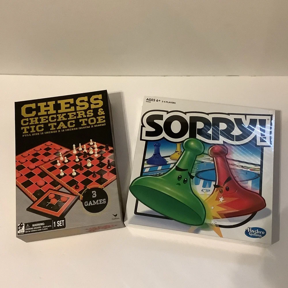 Cardinal 3-in-1 Chess Checkers & Tic Tac Toe & Hasbro Sorry Board Game, NWT